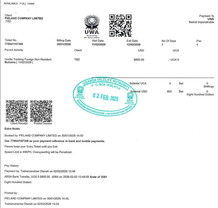 A gorilla permit is required for gorilla trekking activity in Africa