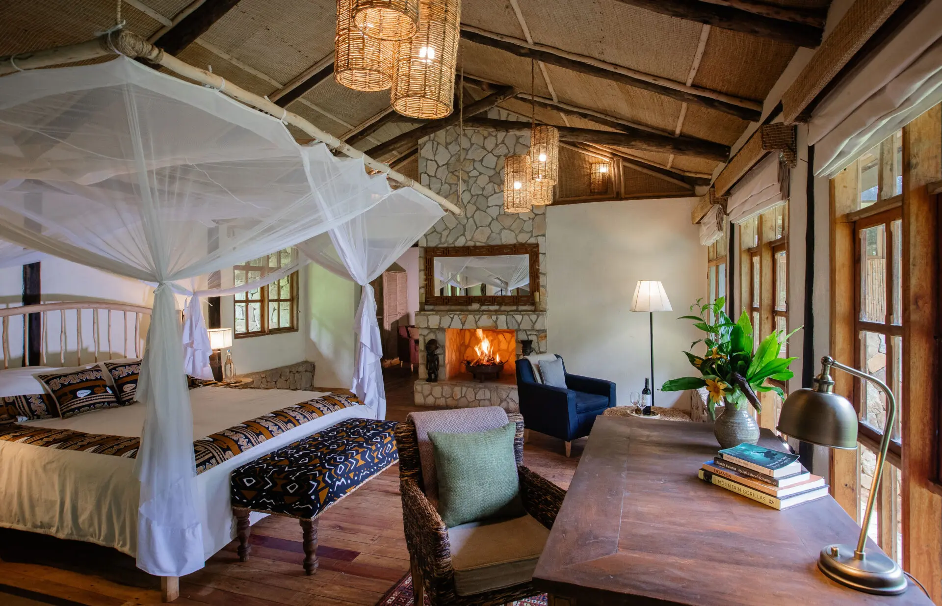 Engagi Lodge blends nature and Comfort on your Gorilla safari with Pieland Gorilla Safaris.
