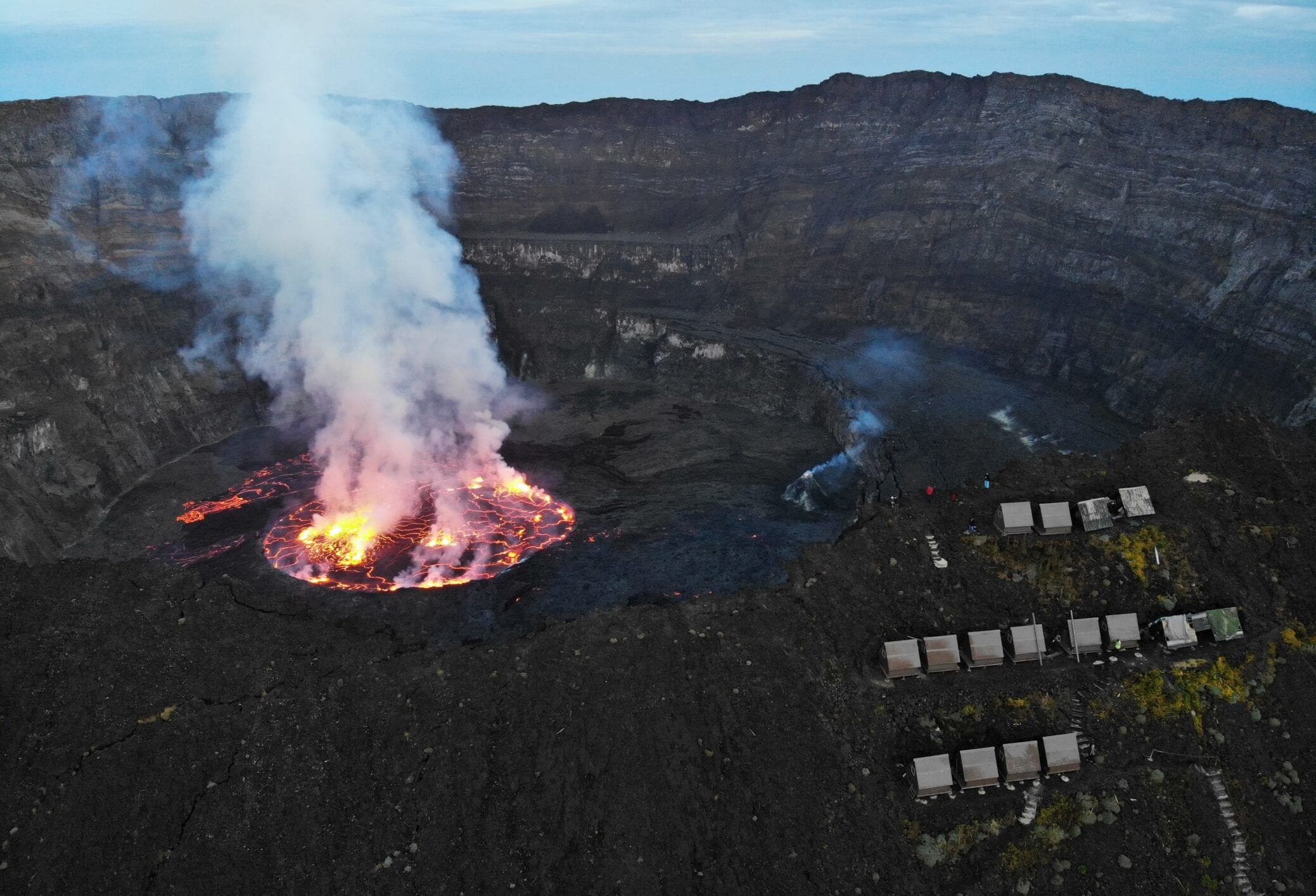 Lava lake can be seen while hiking Mountain Nyiragongo.