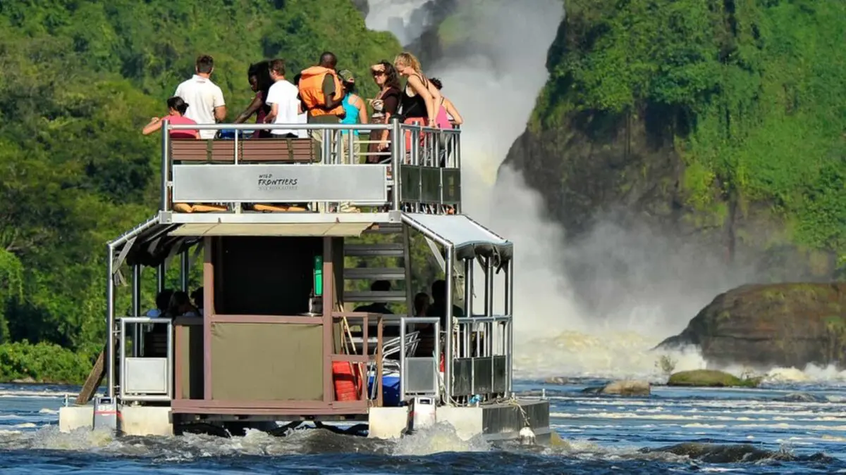 Tourists on boat safari in Murchison Falls National Park.