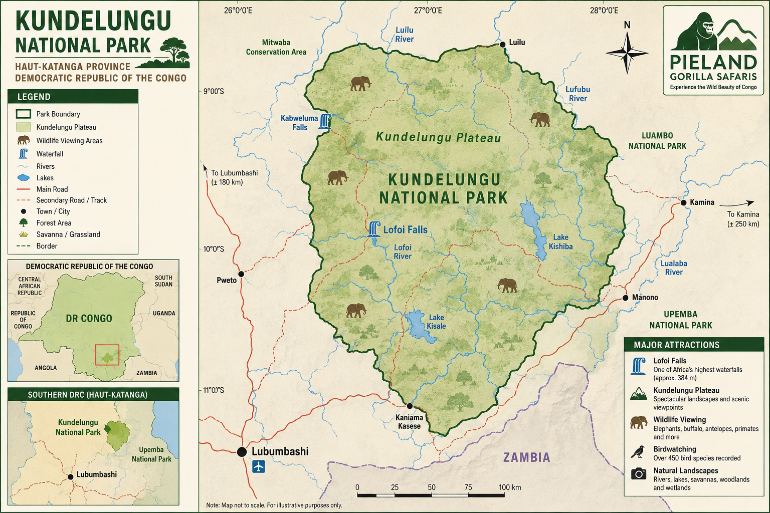 A map showing the location of Kundelungu National Park.