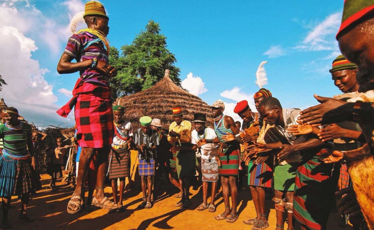 The Karamojong people enjoying their cultural dance.