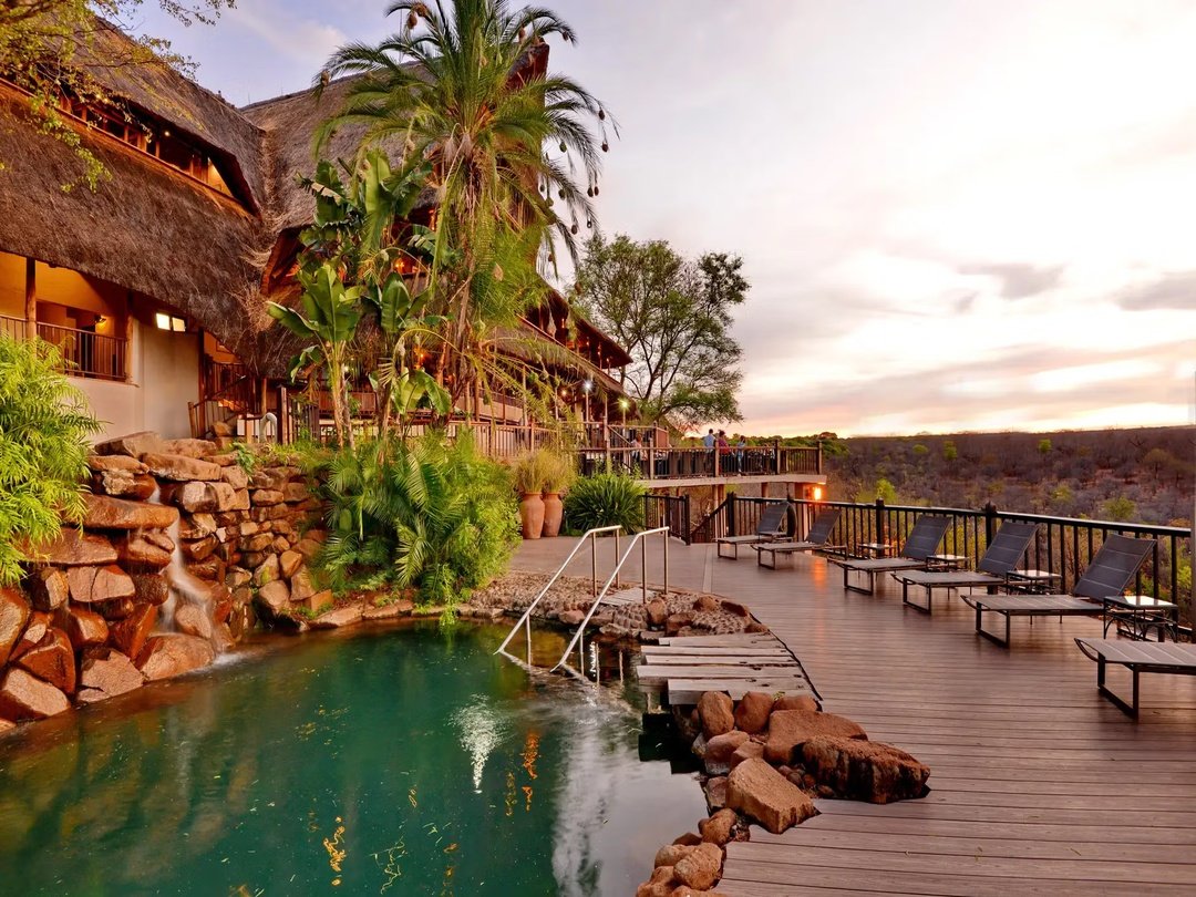 The swimming pool for honeymooners is a perfect place to relax and enjoy peaceful moments together after exploring Victoria Falls. Surrounded by beautiful natural scenery, the pool offers couples a refreshing escape where they can unwind, share intimate experiences, enjoy the warm African atmosphere, and create unforgettable honeymoon memories in a tranquil setting.
