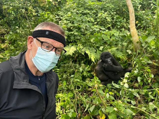 A senior traveler trekking mountain gorillas in Rwanda with Pieland Gorilla Safaris enjoys an unforgettable journey through the beautiful landscapes of Volcanoes National Park. Guided by experienced park rangers and supported by porters when needed, the traveler moves carefully along the forest trails while searching for a habituated gorilla family. The experience combines adventure, comfort, and thoughtful planning for older travelers. Pieland Gorilla Safaris helps organize suitable accommodation, private transport, relaxed itineraries, and personalized trekking support. Meeting mountain gorillas in their natural habitat can become a deeply emotional and rewarding highlight of a senior traveler’s safari in Rwanda.