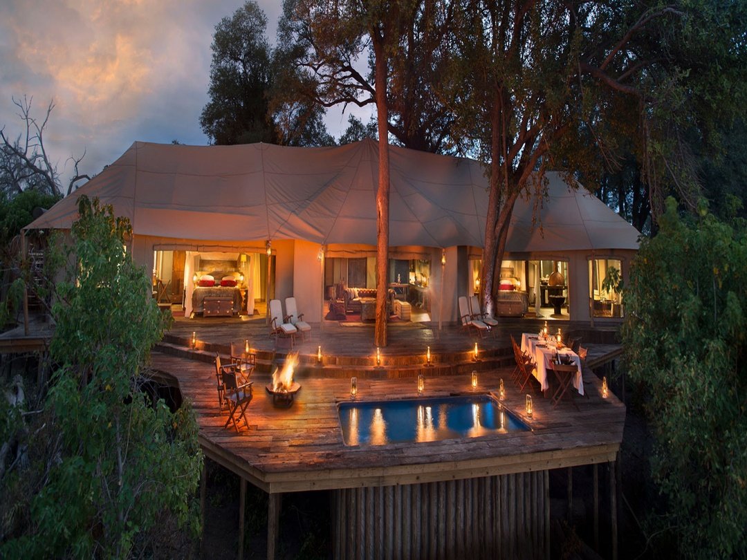 Luxury safari camp in Savuti, Botswana surrounded by wilderness
