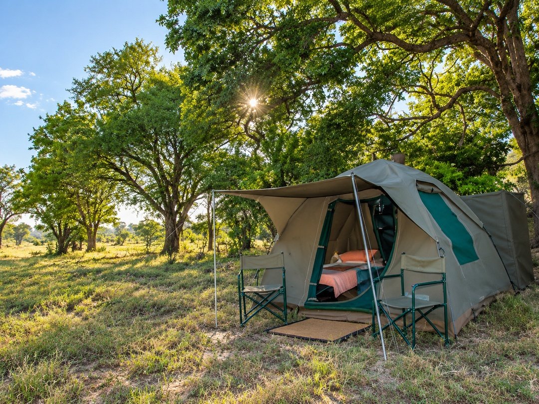 Safari tent in Savuti, Botswana wilderness during a mobile camping safari