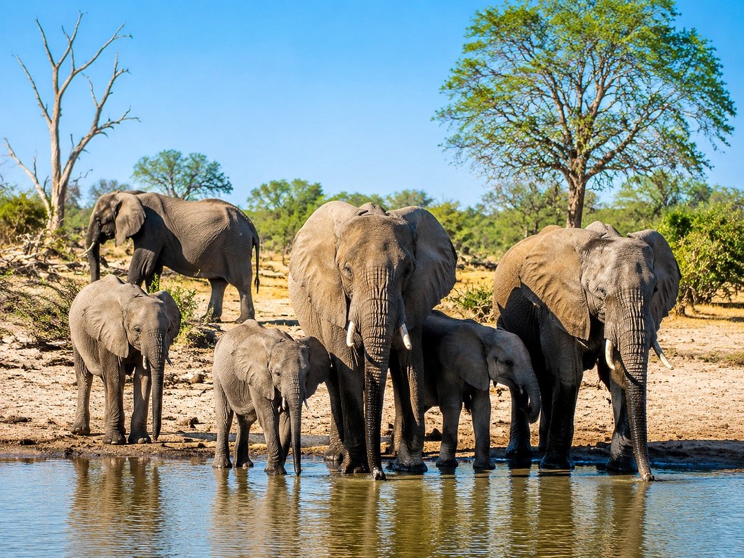 Elephants encountered in Hwange National Park during Victoria Falls and Zimbabwe wildlife safari.