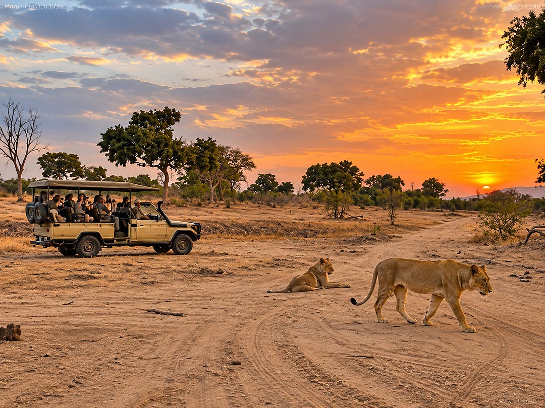 Lions in Mana Pools National Park during a wildlife safari in Zimbabwe.