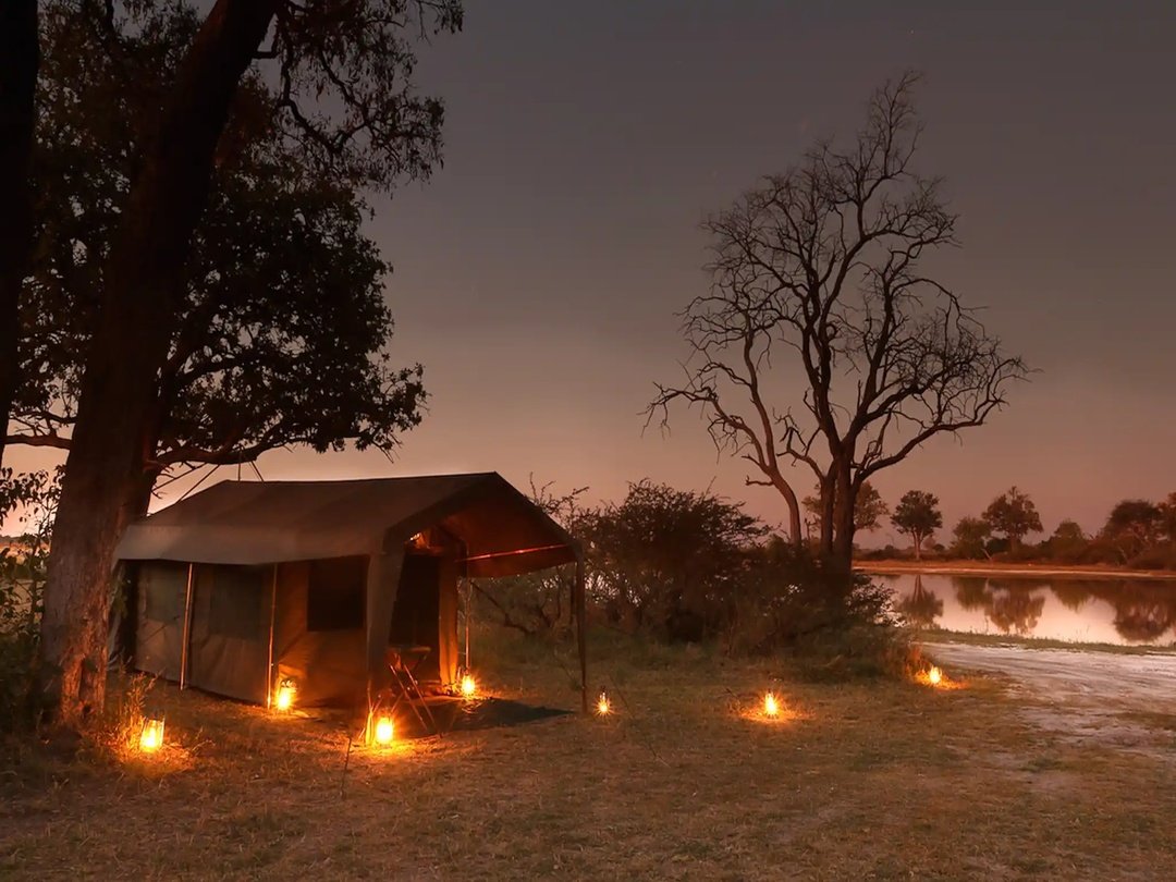 Mobile safari camping tent in Moremi Game Reserve Botswana wilderness
