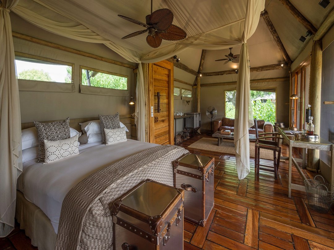 Luxury guest room at Mombo Camp, one of the best safari lodges in the Okavango Delta Botswana