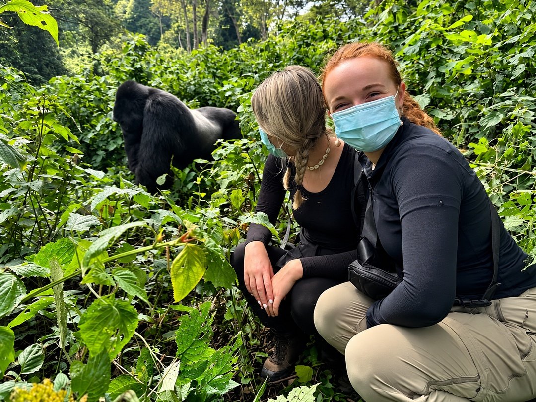 Friends enjoying gorilla trekking in Rushaga, Bwindi Impenetrable National Park.