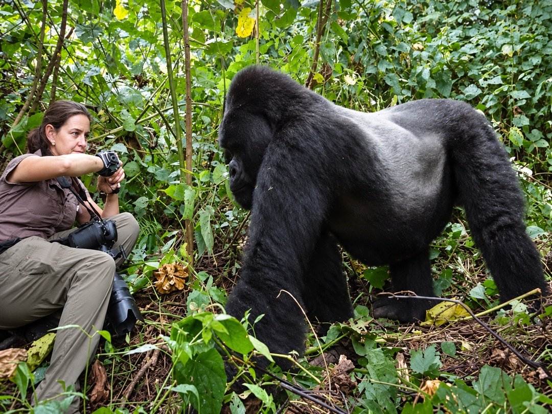 A tourist enjoying a gorilla habituation experience in Bwindi Impenetrable National Park