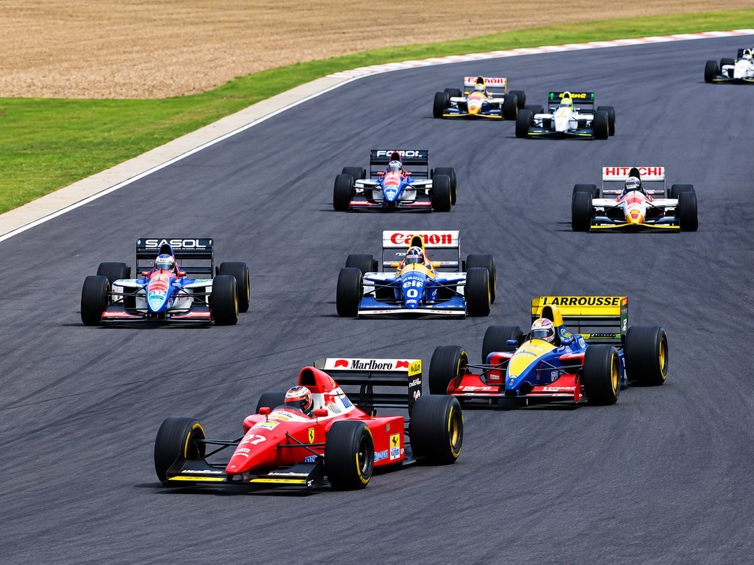 Formula 1 cars racing during the 1993 South African Grand Prix at Kyalami