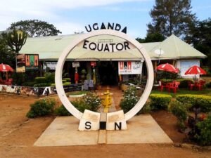 Uganda Equator monument marking the northern and southern hemispheres during a Uganda safari