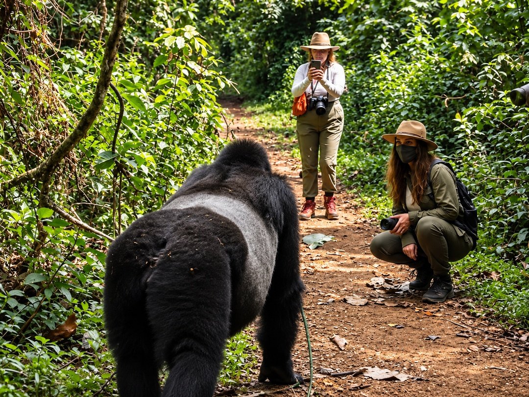 Tourists wearing comfortable clothing for gorilla trekking in Bwindi Impenetrable National Park